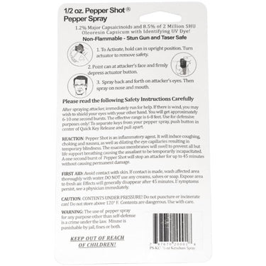 Pepper Shot 1.2% MC 1/2 Oz Pepper Spray Belt Clip And Quick Release Keychain